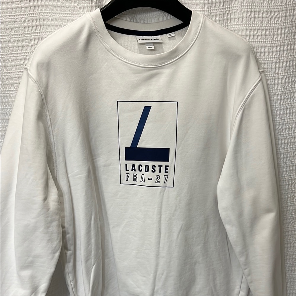 Vintage Lacoste White Sweatshirt with Blue Logo